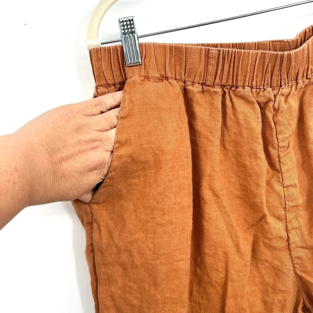 Quince brown 100% linen pants coastal granddaughter boho effortlessly chic L